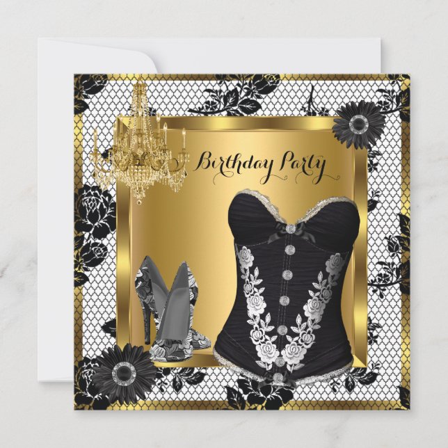 Invitación Corsé de Encaje con Candil de Tacones Altos Negro  (Anverso)