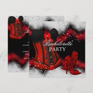 Invitación Corsé de encaje con plumas y tacones rojos para de