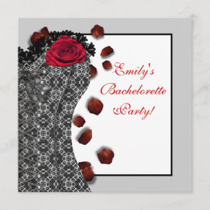 Invitación Corsé de encaje negro y tacón alto rojo para despe