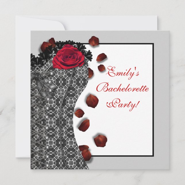 Invitación Corsé de encaje negro Zapatos rojos de tacón alto  (Anverso)