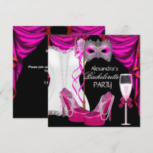 Invitación Corsé de Soltera Rosa Mascarada Champán