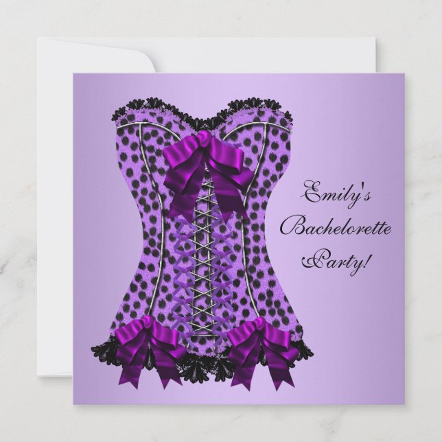 Invitación Corsé Leopardo Morado Fiesta de Soltera Púrpura (Anverso)