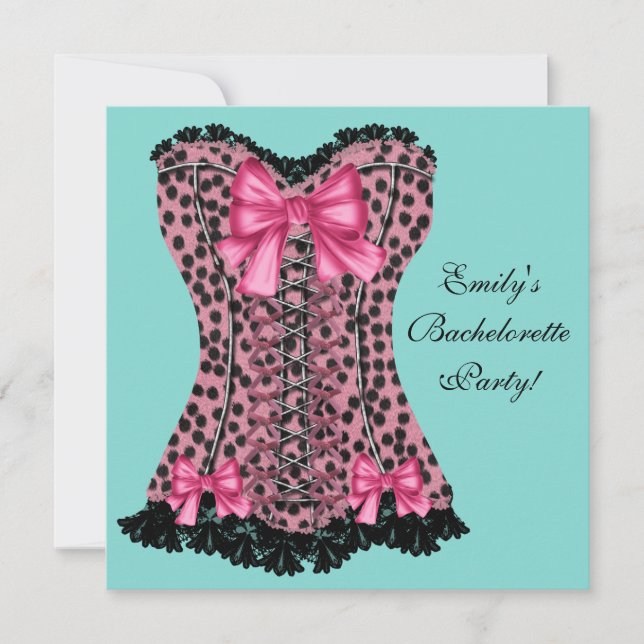 Invitación Corsé Leopardo Rosa Fiesta de Despedida de Soltera (Anverso)