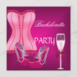 Invitación Corsé para Fiesta de Soltera Zapatos Rosados Tacon