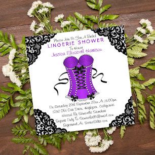 Invitación Corsé púrpura y ducha negra de la ropa interior
