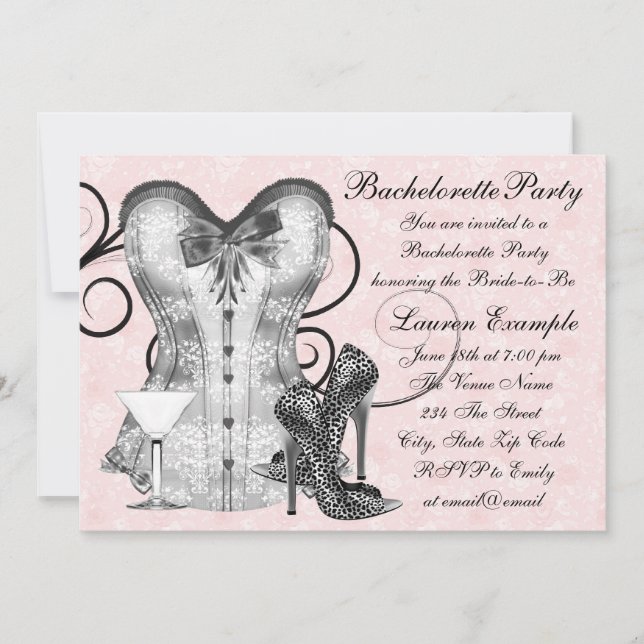 Invitación Corsé Rosa Rosa Fiesta de Despedida de Soltera Pin (Anverso)