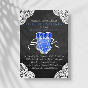 Invitación Corset Blue Lace White Chalkboard Lingerie Shower