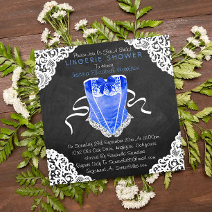 Invitación Corset Blue Lace White Chalkboard Lingerie Shower
