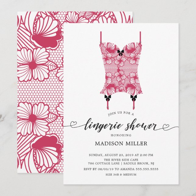Invitación Corset Bridal Lingerie Poppy Red Lace Corset (Anverso / Reverso)