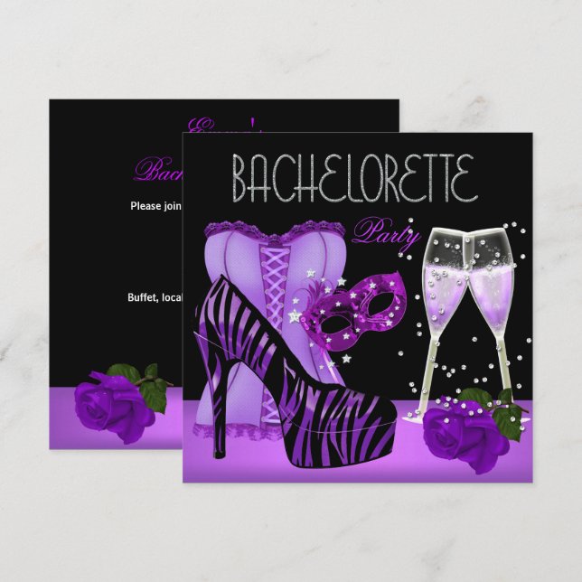 Invitación Corset de zapatos de máscara púrpura de Bacheloret (Anverso / Reverso)