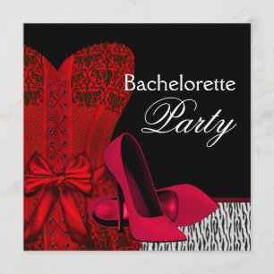 Invitación Corset High Heels Red Zebra Bachelorette Party