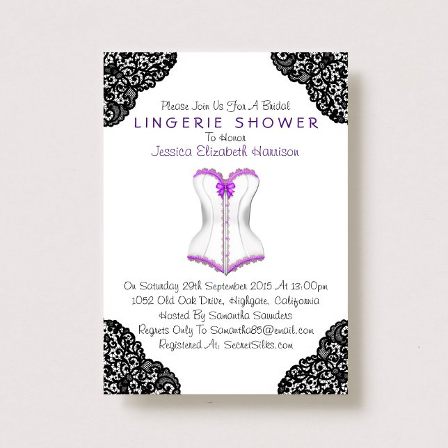 Invitación Corset morado y ducha de lencería de encaje negro (Subido por el creador)