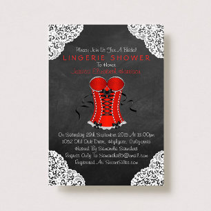 Invitación Corset Rojo Lace Blanco Chalkboard Lingerie Shower