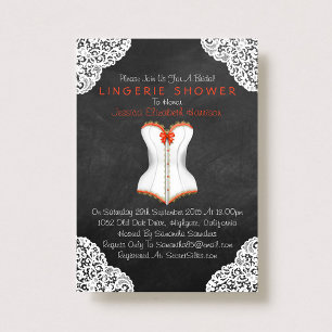 Invitación Corset Rojo Lace Blanco Chalkboard Lingerie Shower
