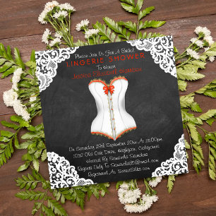 Invitación Corset Rojo Lace Blanco Chalkboard Lingerie Shower