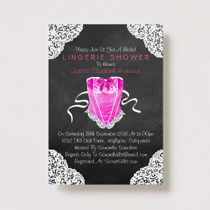 Invitación Corset rosa Lace Blanco Chalkboard Lingerie Shower
