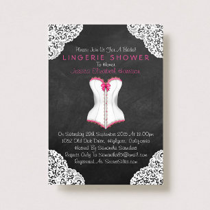 Invitación Corset rosa Lace Blanco Chalkboard Lingerie Shower