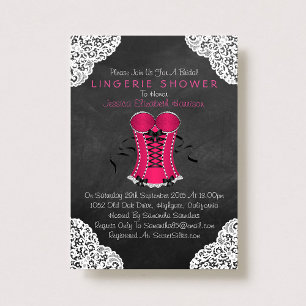 Invitación Corset rosa Lace Blanco Chalkboard Lingerie Shower