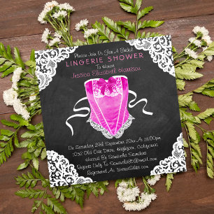 Invitación Corset rosa Lace Blanco Chalkboard Lingerie Shower