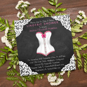 Invitación Corset rosa Lace Blanco Chalkboard Lingerie Shower