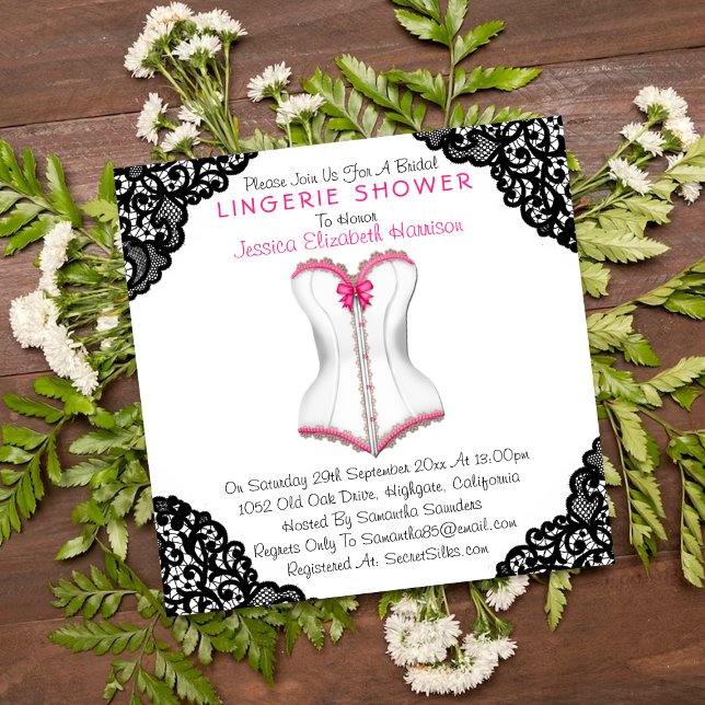 Invitación Corset rosa y ducha de lencería de encaje negro (Subido por el creador)