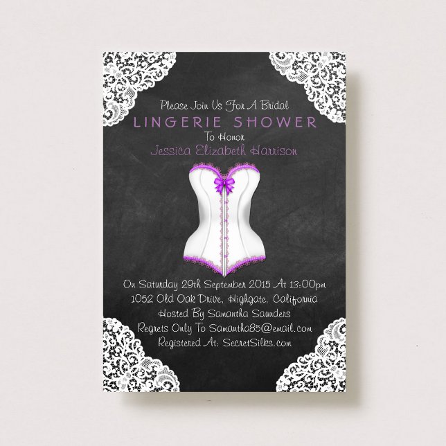 Invitación Corset White Lace Chalkboard Lingerie Shower (Subido por el creador)