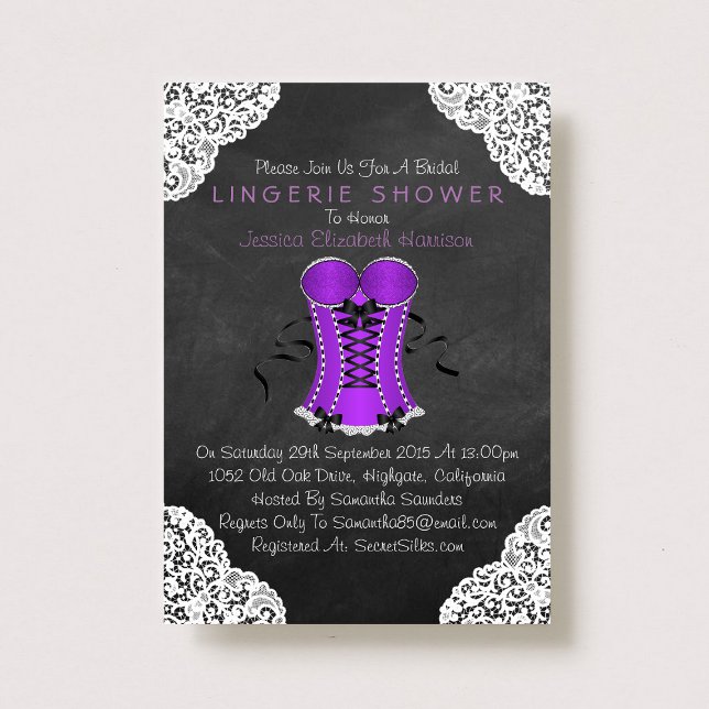 Invitación Corset White Lace Chalkboard Lingerie Shower (Subido por el creador)