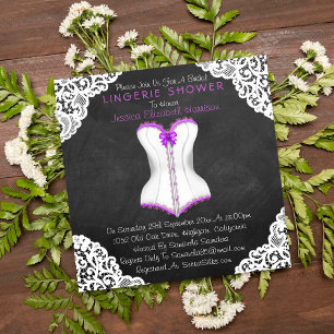 Invitación Corset White Lace Chalkboard Lingerie Shower