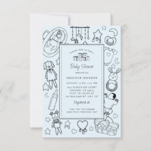 Invitación Corta mano dibujada Baby Shower Blue Boy