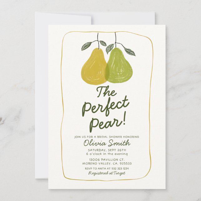 Invitación Corta mano dibujada Perfecta Pear Bridal Ducha (Anverso)