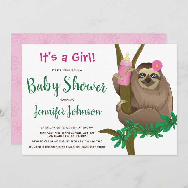 Invitación Corta Slote Rubor Pink Floral Baby Shower (Anverso / Reverso)