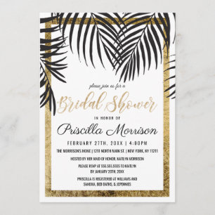 Invitación Cortadora de novia de borde dorado de árbol de pal