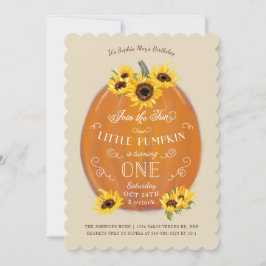 Invitación Cortan calabaza de otoño y girasoles primer cumple