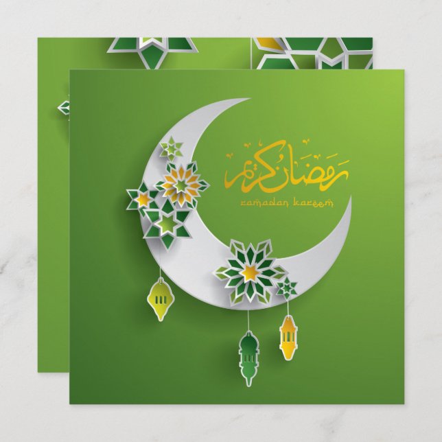 Invitación Cortan papel Ramadán Crescent Moon and Lanterns (Anverso / Reverso)