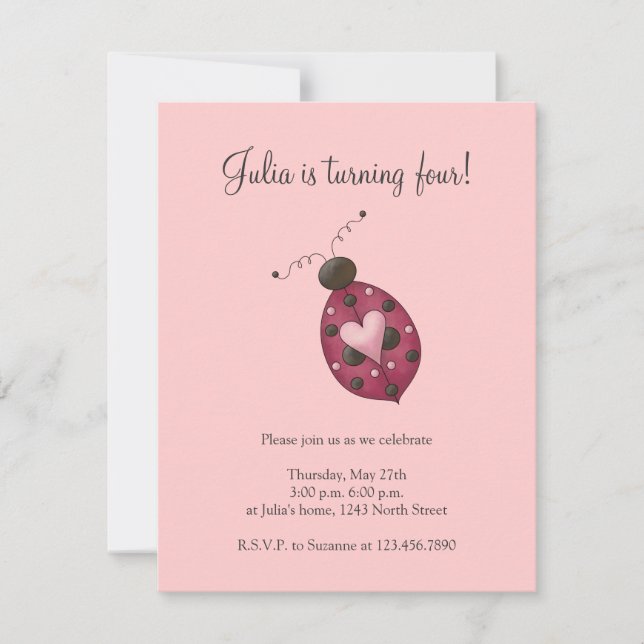 Invitación Cortar como un error ・ Cerise Ladybug (Anverso)