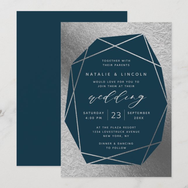 Invitación Cortar Gemstone Cualquier Boda de Relieve metaliza (Anverso / Reverso)