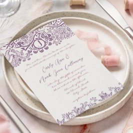 Invitación Cortar pájaros morados Damascar Bodas en monogramo