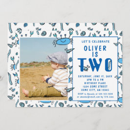 Invitación Corte Crab Animals Shell Boy Foto Segundo Cumpleañ