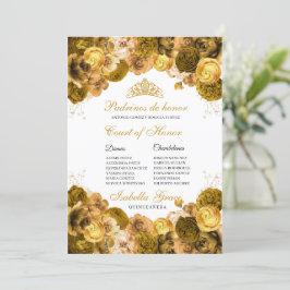Invitación Corte de Honor de la Floral Dorada Quinceanera
