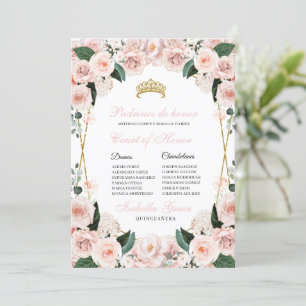 Invitación Corte de honor de la Rubor Floral Rosa Quinceanera