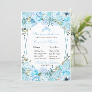 Invitación Corte de Honor de Sky Blue Floral Quinceanera
