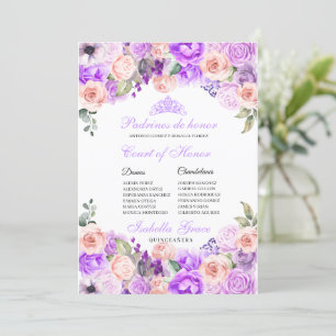 Invitación Corte de Honor Pink & Purple Floral Quinceanera