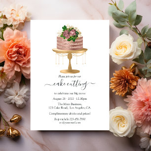 Invitación Corte de pastel floral de oro y oro rosa de moda