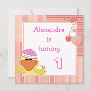 Invitación Corte Pato Y Corazones De Amor Cumpleaños 1