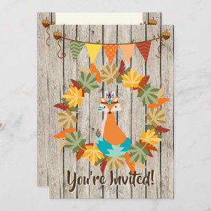 Invitación Corte Tribal Fox y Wreath Cumpleaños de Otoño