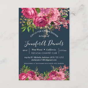 Invitación Cortina azul marina Floral Bridal Shower