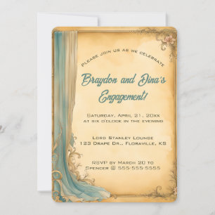 Invitación Cortina Azul y Flores Editables