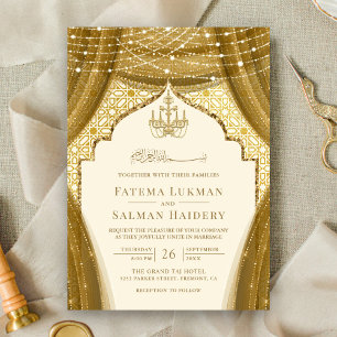 Invitación Cortina de araña dorada Boda musulmana crema