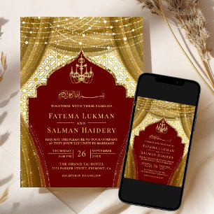 Invitación Cortina de araña dorada Boda musulmana roja
