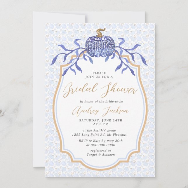 Invitación Cortina de calabaza azul marina Chinoiserie Cae du (Anverso)